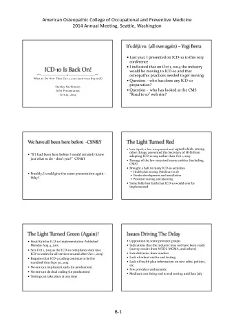 American Osteopathic College of Occupational and Preventive Medicine  2014 Annual Meeting, Seattle,