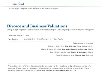 Divorce and Business Valuations  Navigating Complex Valuation Issues and Methodologies and