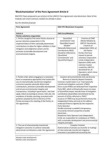 Blockchainization  of the Paris Agreement Article 6  DAO IPCI Team proposed to put article 6