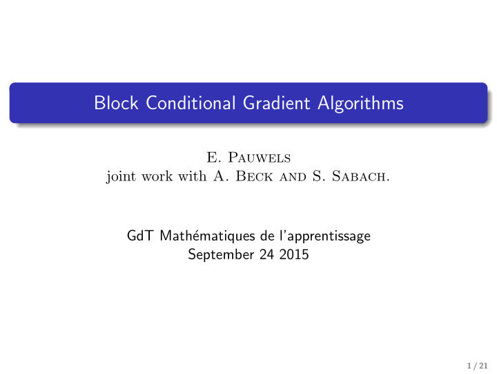 block conditional gradient algorithms