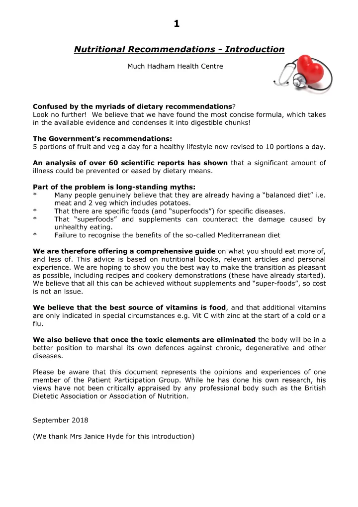 nutritional recommendations introduction