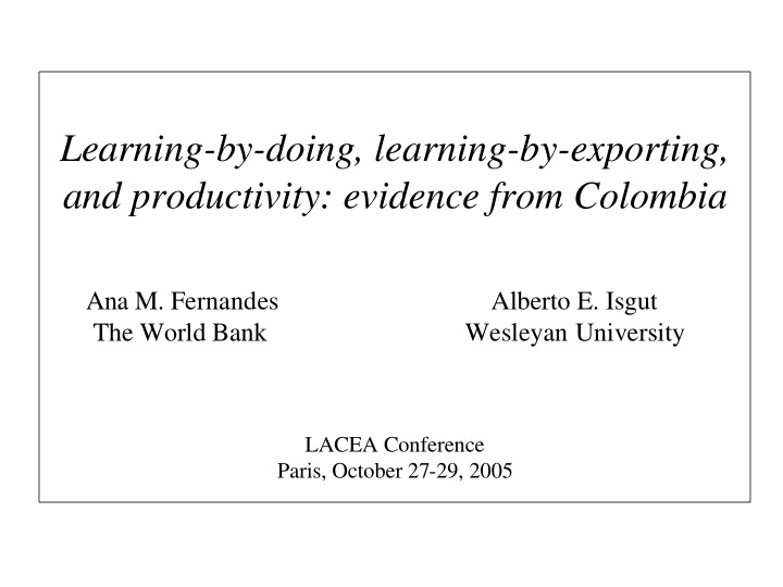 learning by doing learning by exporting and productivity