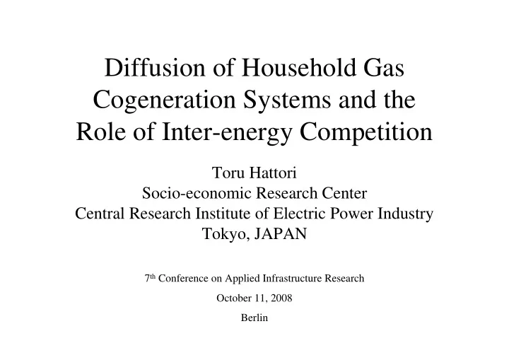 diffusion of household gas cogeneration systems and the