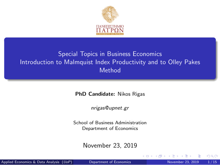 special topics in business economics introduction to