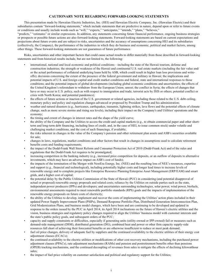 cautionary note regarding forward looking statements