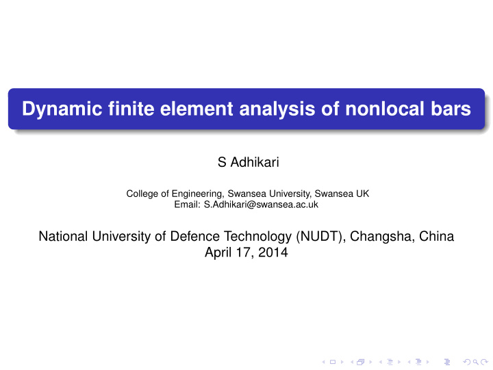 dynamic finite element analysis of nonlocal bars