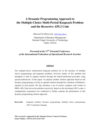 A Dynamic Programming Approach to  the Multiple-Choice Multi-Period Knapsack Problem  and the