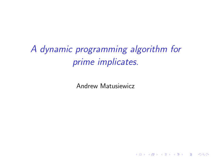 a dynamic programming algorithm for prime implicates