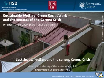 Sustainable Welfare, Green Social Work  P  h  o  and the Impacts of the Corona Crisis  t  o  g  r
