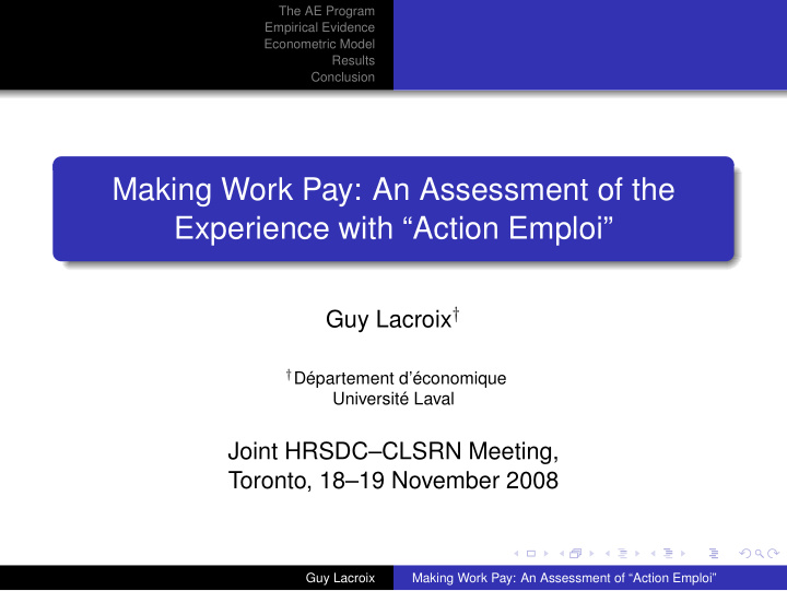 making work pay an assessment of the experience with