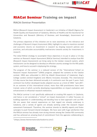 RIACat Seminar Training on impact  RIACAt Seminar Presentation  RIACat (Research Impact Assessment