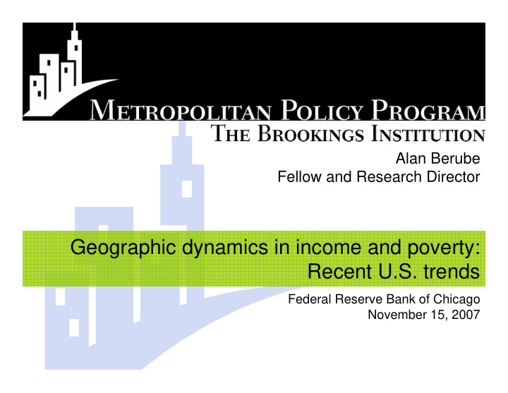 geographic dynamics in income and poverty recent u s