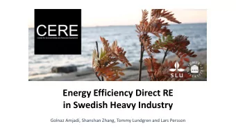 Energy Efficiency Direct RE  in Swedish Heavy Industry Golnaz Amjadi, Shanshan Zhang, Tommy