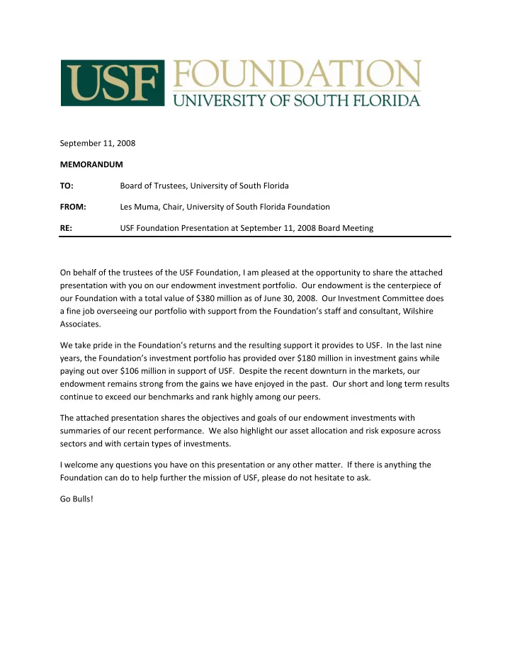 september 11 2008 memorandum to board of trustees