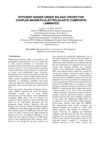 EFFICIENT HIGHER ORDER ZIG-ZAG THEORY FOR  COUPLED MAGNETO-ELECTRO-ELASTIC COMPOSITE  LAMINATES J.