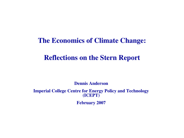 the economics of climate change reflections on the stern