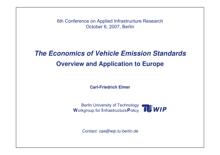 the economics of vehicle emission standards