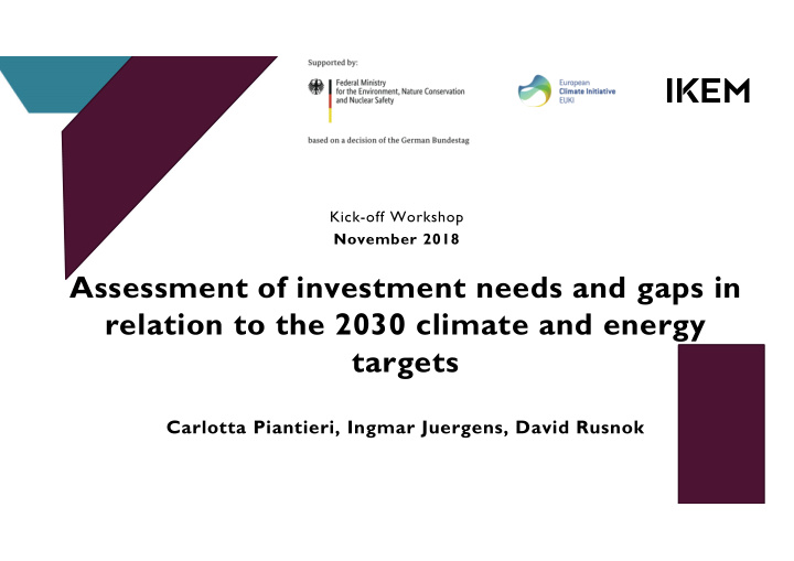 assessment of investment needs and gaps in relation to