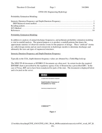 Theodore G Cleveland  Page 1  3/4/2006  CIVE 6361 Engineering Hydrology  Probability Estimation