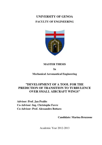 UNIVERSITY OF GENOA  FACULTY OF ENGINEERING  MASTER THESIS  In  Mechanical Aeronautical Engineering