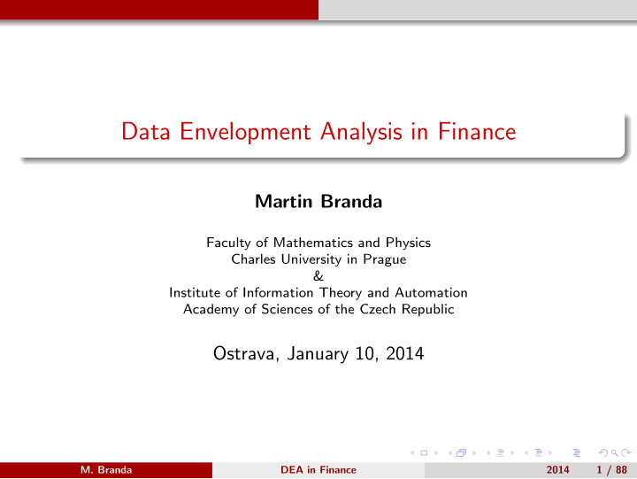 data envelopment analysis in finance