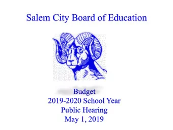 Salem City Board of Education  Budget  2019-2020 School Year  Public Hearing  May 1, 2019  Budget