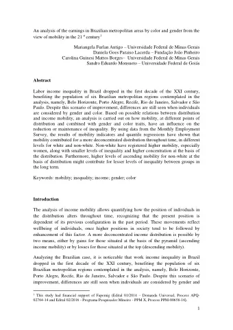 An analysis of the earnings in Brazilian metropolitan areas by color and gender from the view of