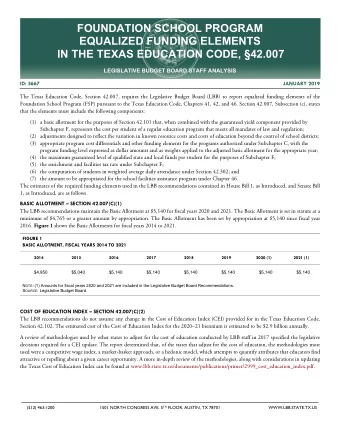 FOUNDATION SCHOOL PROGRAM EQUALIZED FUNDING ELEMENTS IN THE TEXAS EDUCATION CODE, 42.007