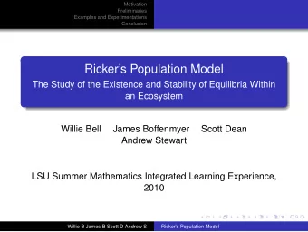 Rickers Population Model  The Study of the Existence and Stability of Equilibria Within  an
