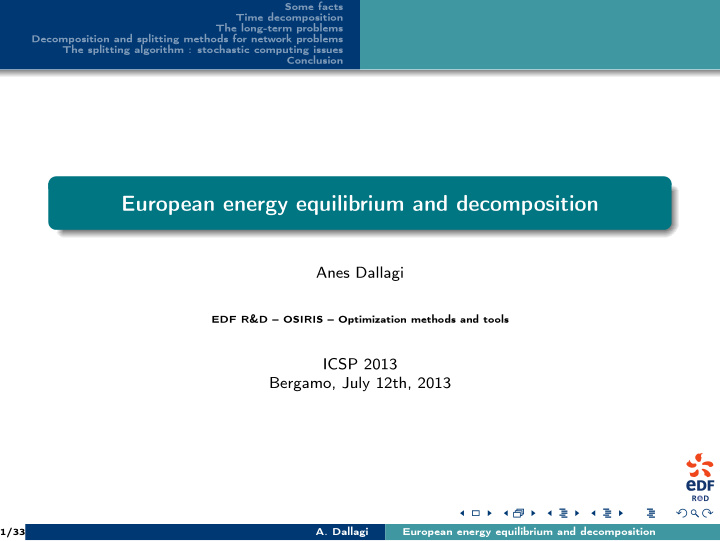 european energy equilibrium and decomposition