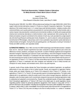 Field Scale Demonstration / Validation Studies of Alternatives  For Methyl Bromide in Plastic
