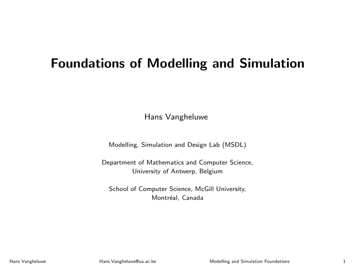 foundations of modelling and simulation