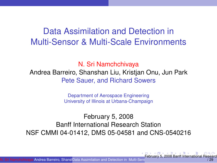 data assimilation and detection in multi sensor multi