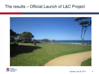The results  Official Launch of L&amp;C Project  Sunday, July 23, 2017  1  Mollymook Beach