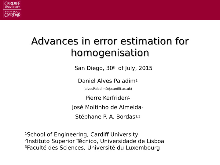 advances in error estimation for advances in error