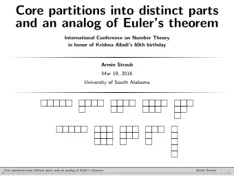 Core partitions into distinct parts  and an analog of Eulers theorem  International Conference