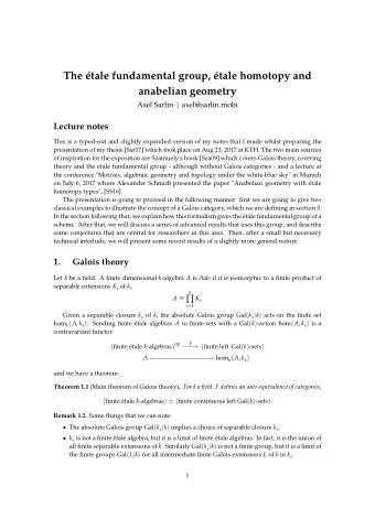 The tale fundamental group, tale homotopy and  anabelian geometry  Axel Sarlin |
