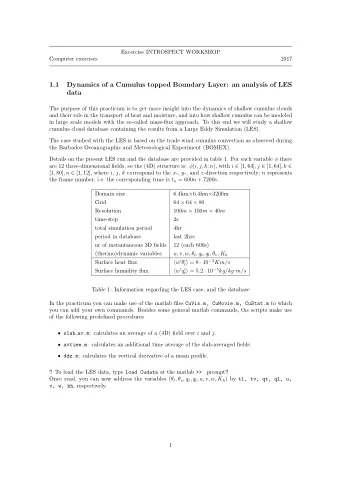 1.1  Dynamics of a Cumulus topped Boundary Layer: an analysis of LES  data  The purpose of this