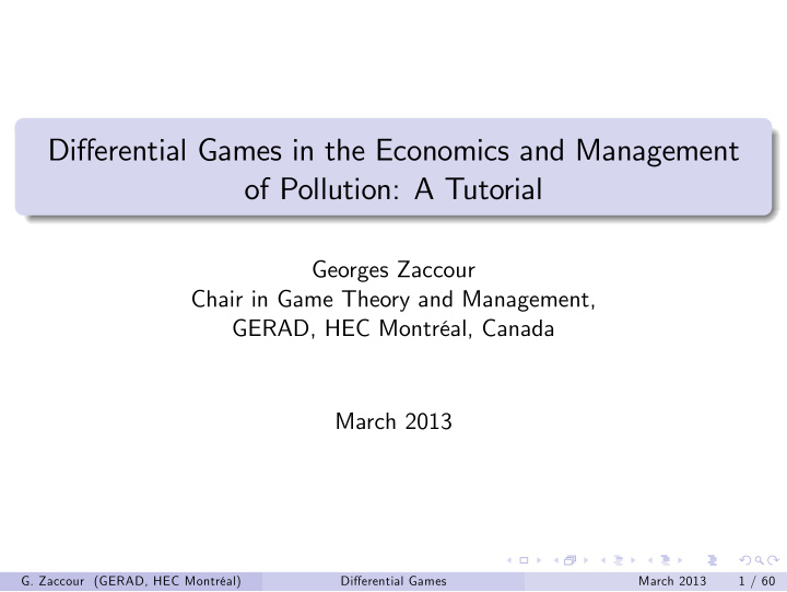 differential games in the economics and management of