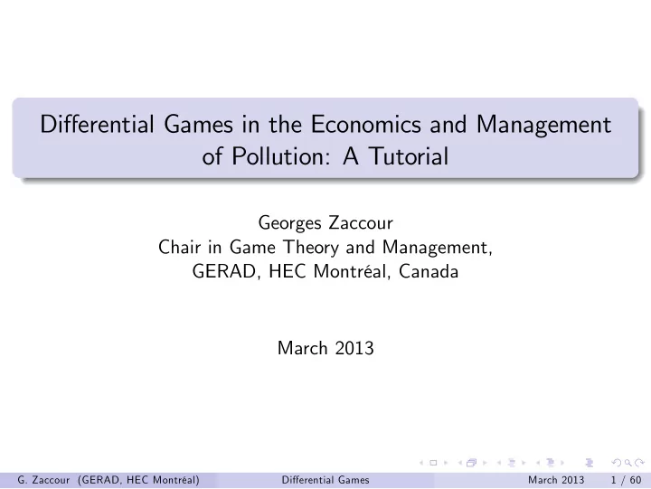 differential games in the economics and management of