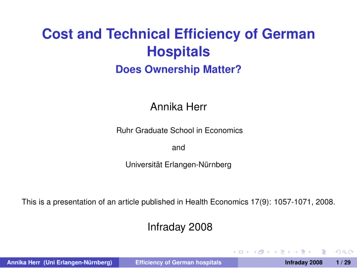 cost and technical efficiency of german hospitals