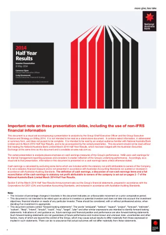 Important note on these presentation slides, including the use of non-IFRS  financial information