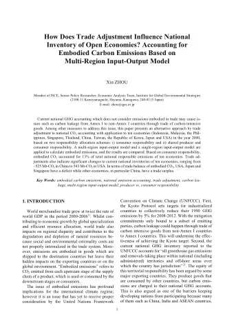 How Does Trade Adjustment Influence National  Inventory of Open Economies? Accounting for  Embodied