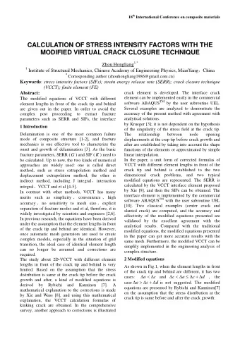 CALCULATION OF STRESS INTENSITY FACTORS WITH THE  MODIFIED VIRTUAL CRACK CLOSURE TECHNIQUE Zhou