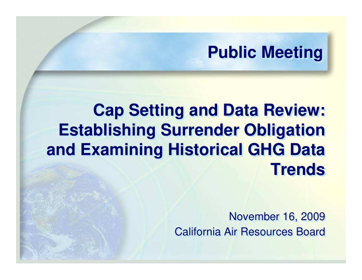 public meeting public meeting cap setting and data review