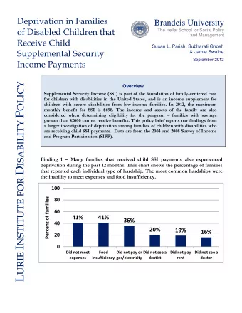 L URIE I NSTITUTE FOR D ISABILITY P OLICY  Overview  Supplemental Security Income (SSI) is part of