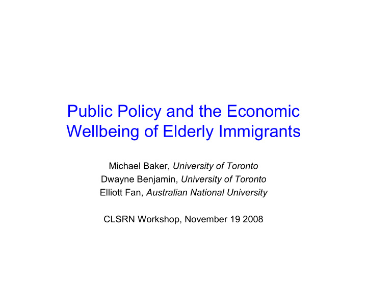 public policy and the economic wellbeing of elderly