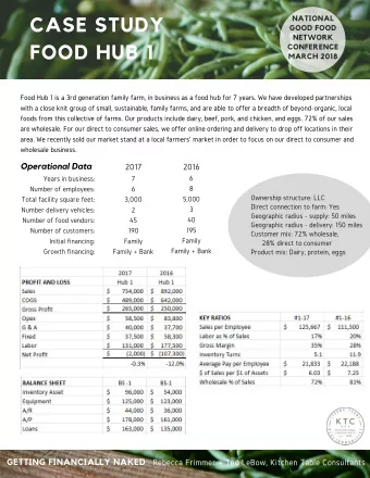 CASE STUDY  GOOD FOOD  NETWORK  FOOD HUB 1  CONFERENCE  MARCH 2018  Food Hub 1 is a 3rd generation