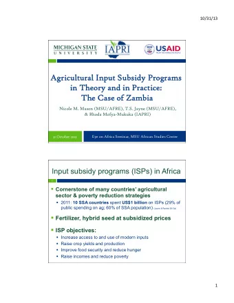 Agric  ricultura  ral I  Input S  Subsidy  bsidy P  Pro  rogra  rams  s  in T  in  Theory  ry a