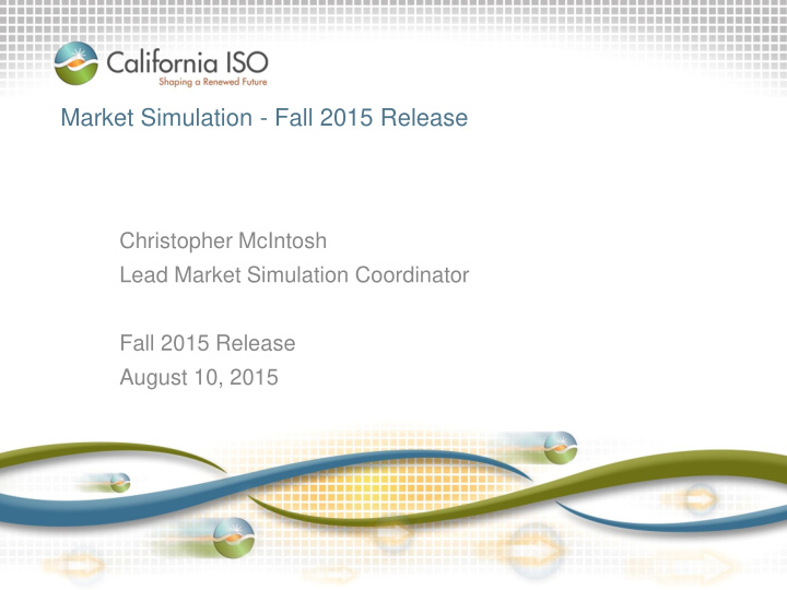 market simulation fall 2015 release